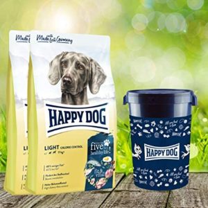 Happy Dog Futtertonne 43 Liter + 2 x 12 kg Fit & Vital Light Calorie Control Trockenfutter