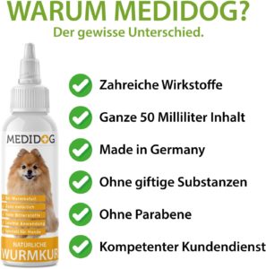 Medidog Natürliche Wurmkur für Hunde bei Giardien, flüssige Wurm-Tropfen