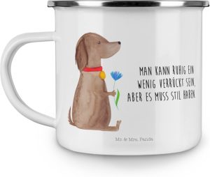 Motivtasse Hund mit Blume und Zitat