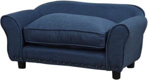 Pawhut Luxus Hundecouch, Naturholz+Leinen, Dunkelblau, für kleine Hunde