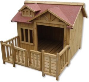 Wiltec Luxus XL Hundehütte aus Fichtenholz mit Terrasse
