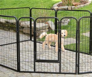 TRESKO® Welpenlaufstall 80x80cm, Freilaufgehege für Hunde mit Tür und wetterfest Hundezaun